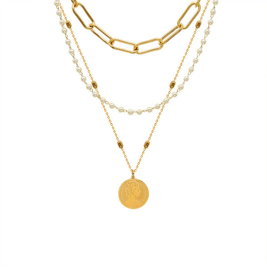 Queen Coin Pendant Triple Stacked Necklaces