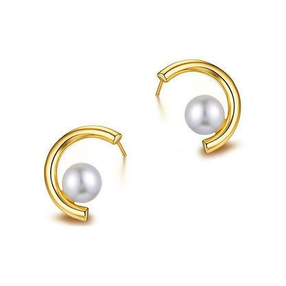 C Shape Pearl Hoops Earrings