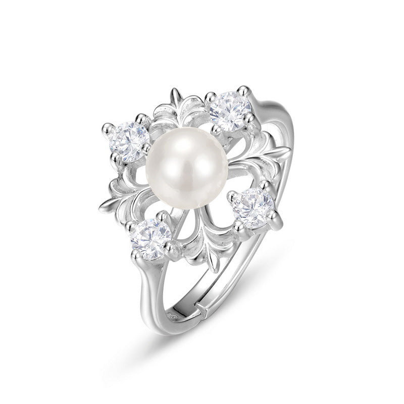 Elegant Snowflake Pearl Ring