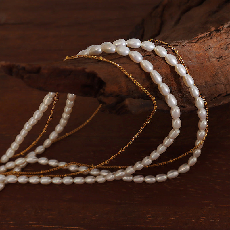 Two Layer Gold Chain Stacked Freshwater Pearl Necklace