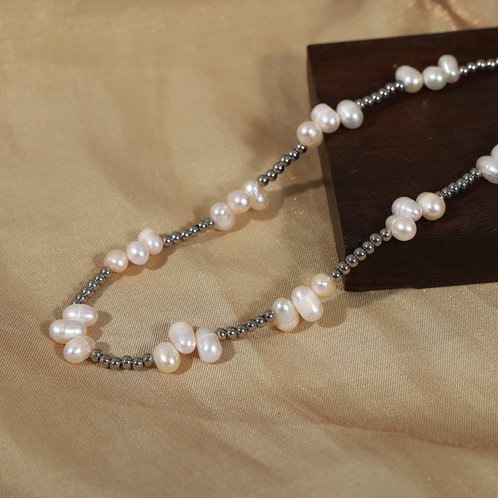 Baroque Freshwater Pearl Silver Beaded Necklace