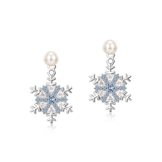 Pearl Studs And Snowflake Earrings