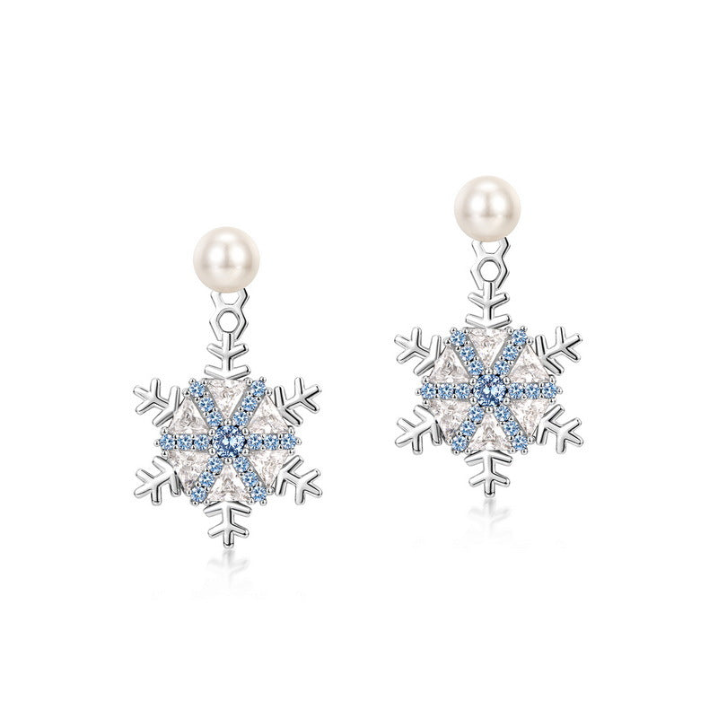 Pearl Studs And Snowflake Earrings