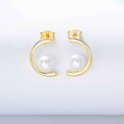 C Shape Pearl Hoops Earrings