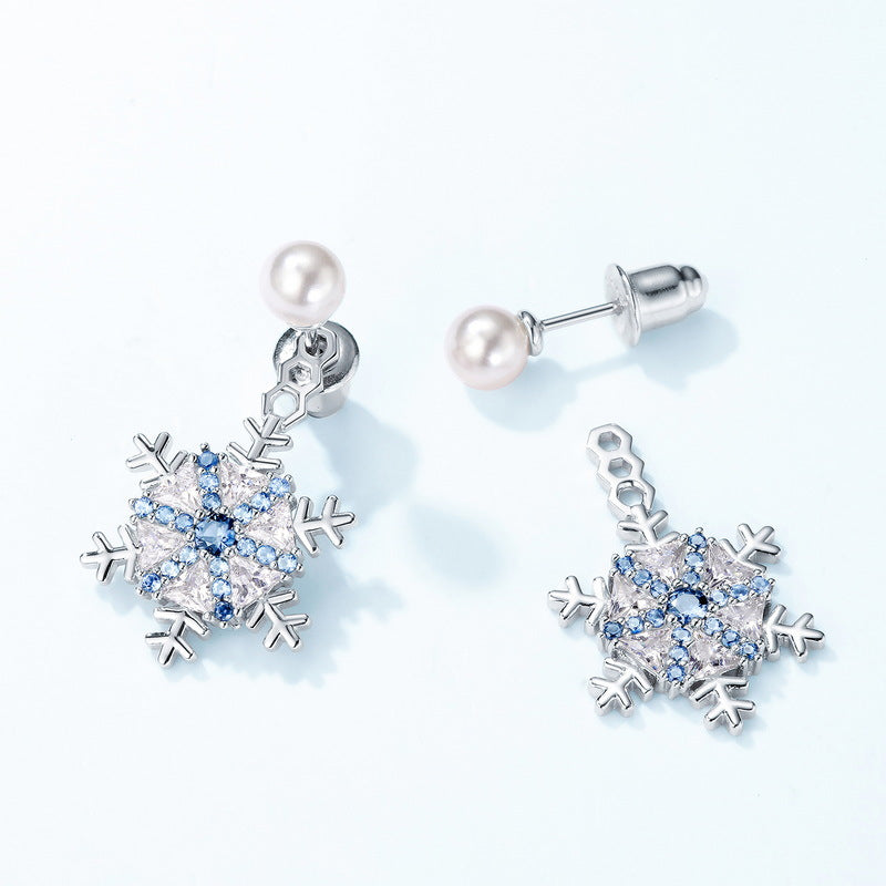 Pearl Studs And Snowflake Earrings