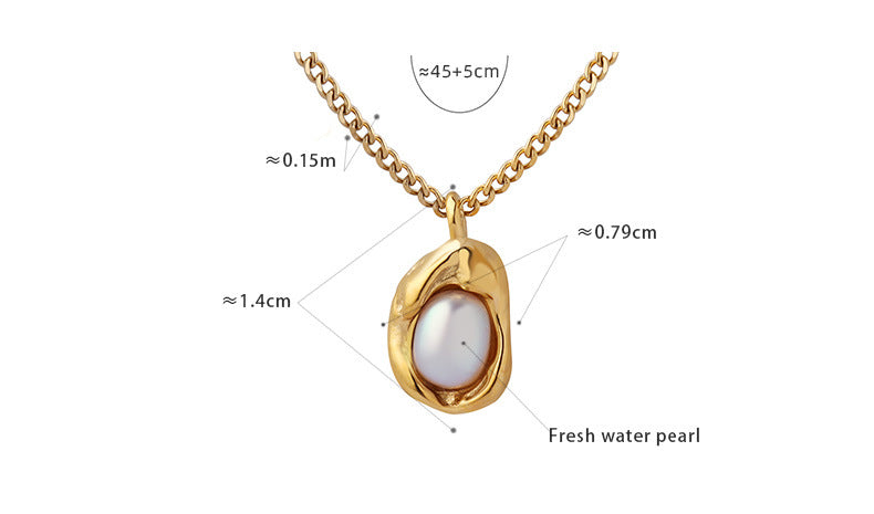 Irregular Gold Enhancer Inlay Pearl Pendant Necklace