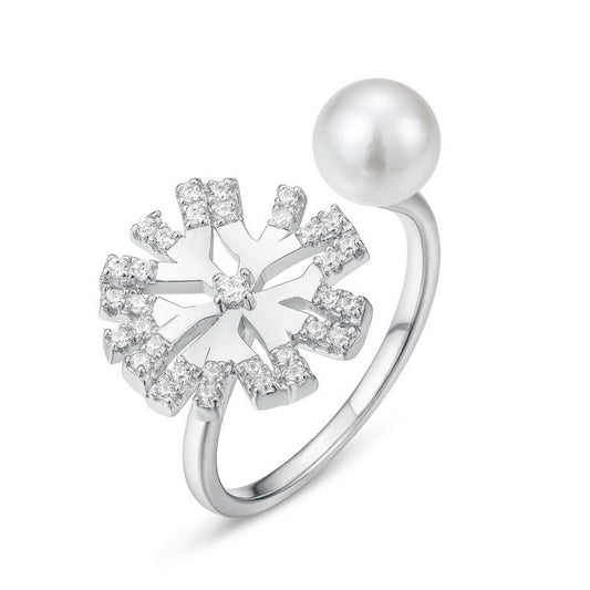 Snowflake Pearl Ring Silver