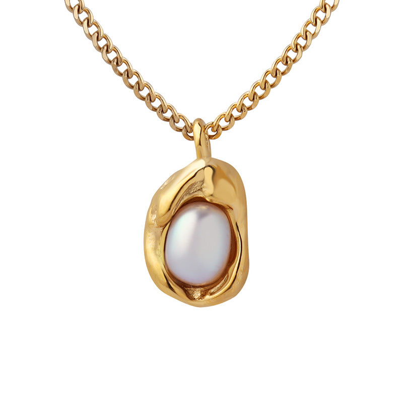 Irregular Gold Enhancer Inlay Pearl Pendant Necklace