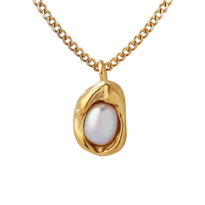 Irregular Gold Enhancer Inlay Pearl Pendant Necklace