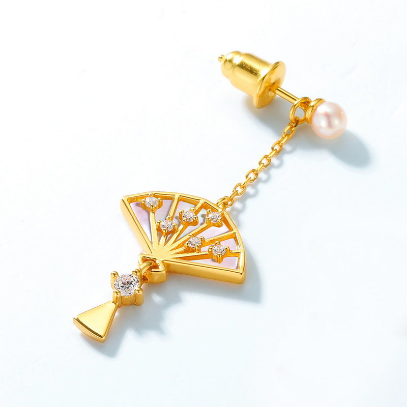 Pearl Studs Gold Fan Earrings