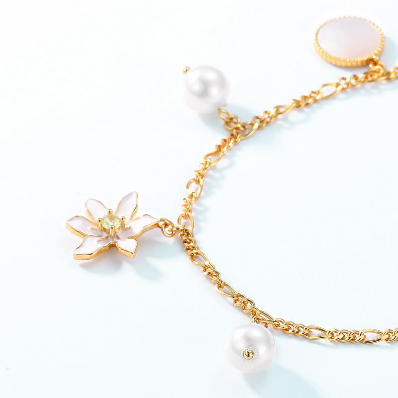 Flower And Pearl Charm Bracelet