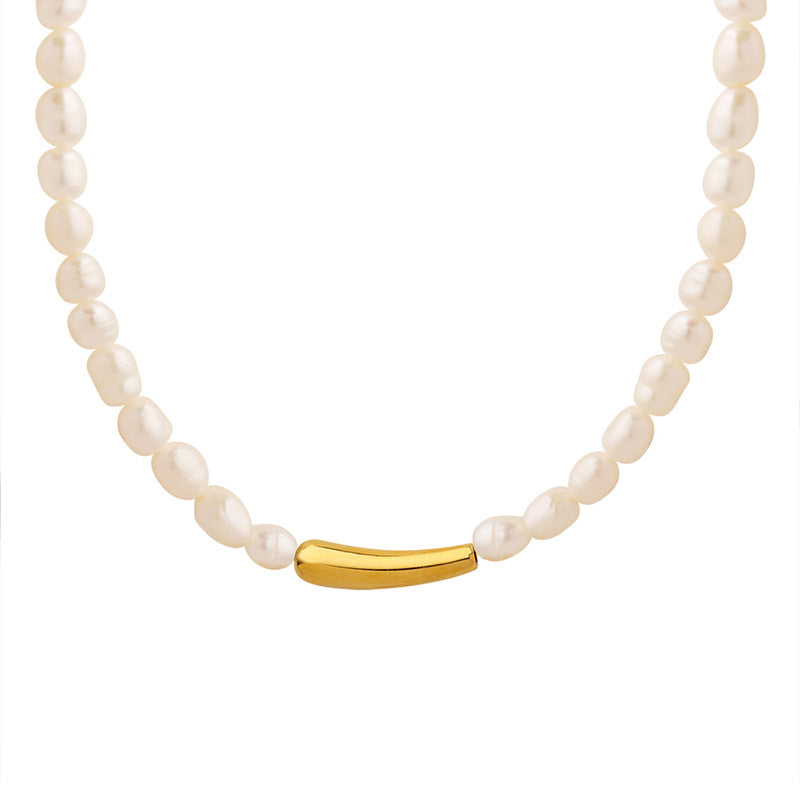 Gold Geometric Pendant Freshwater Pearl Necklace