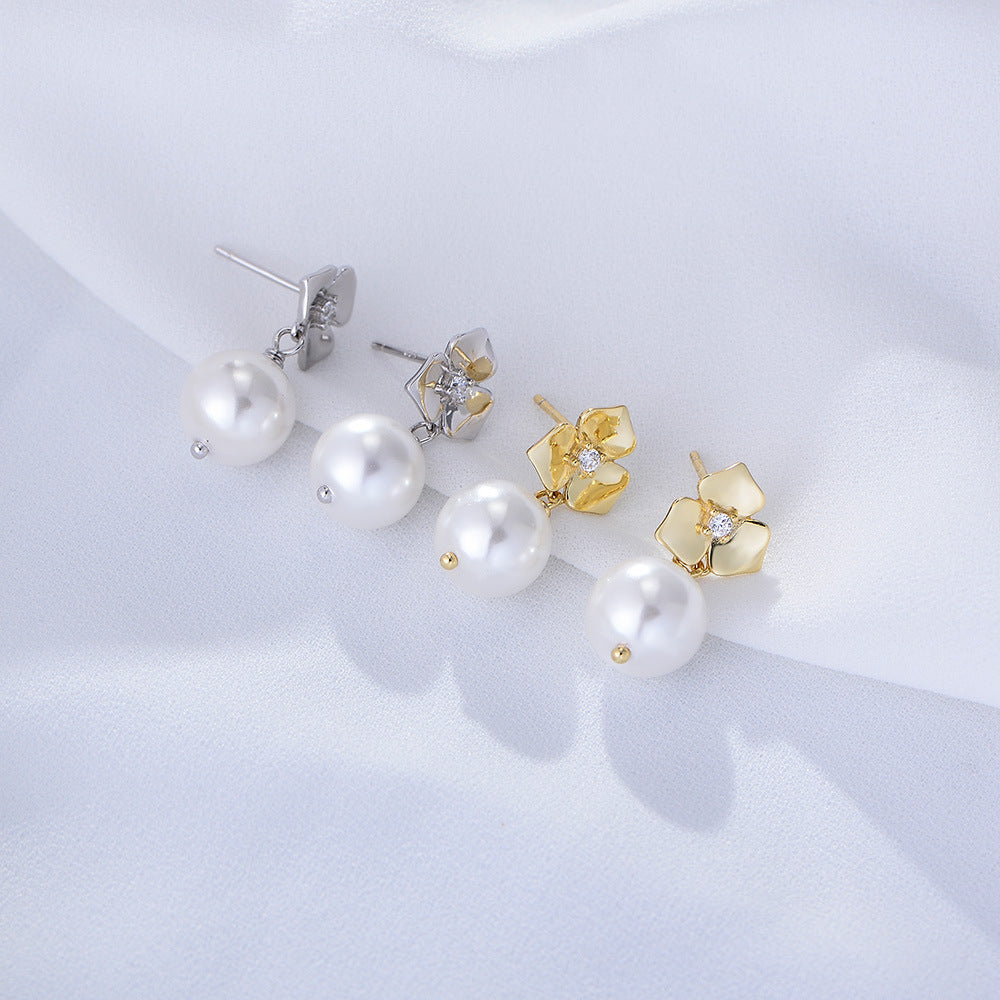 Flower Pearl Earrings Hook Earrings