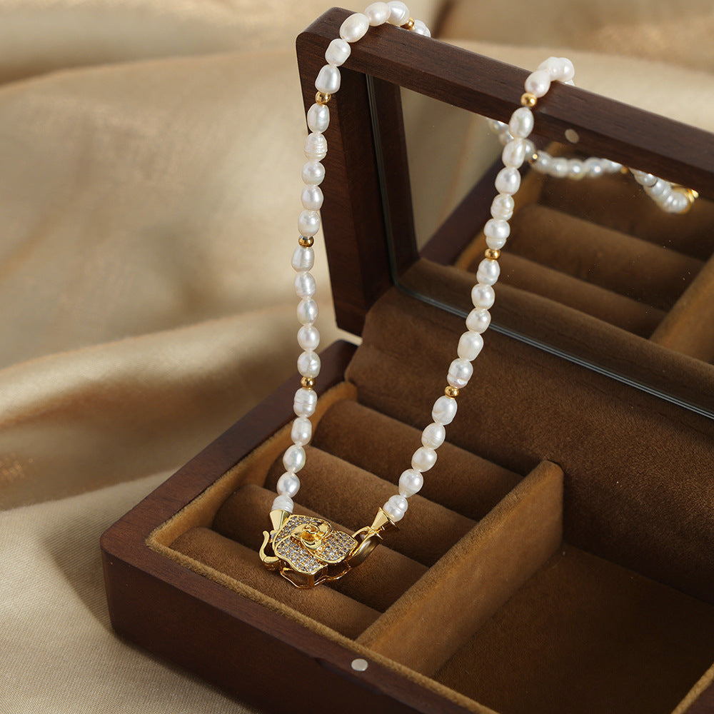 Freshwater Pearl Necklace With Diamond Rose Pendant