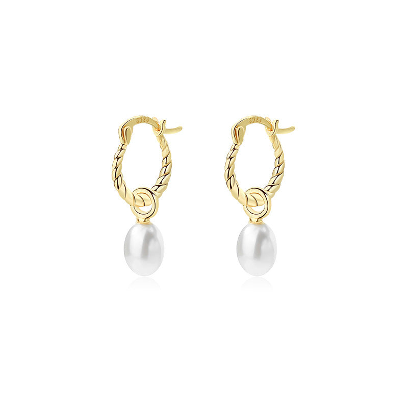 Twisted Hoop Pearl Earrings Drop