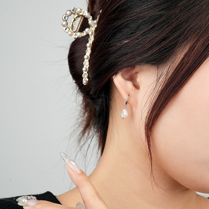 Gold Hoop Earrings With Pearl Drop