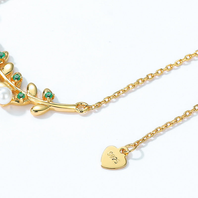 Olive Leaf Emerald Pendant Necklace