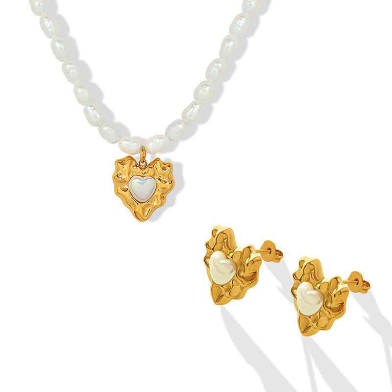 Heart Pearl Necklace And Earring Set