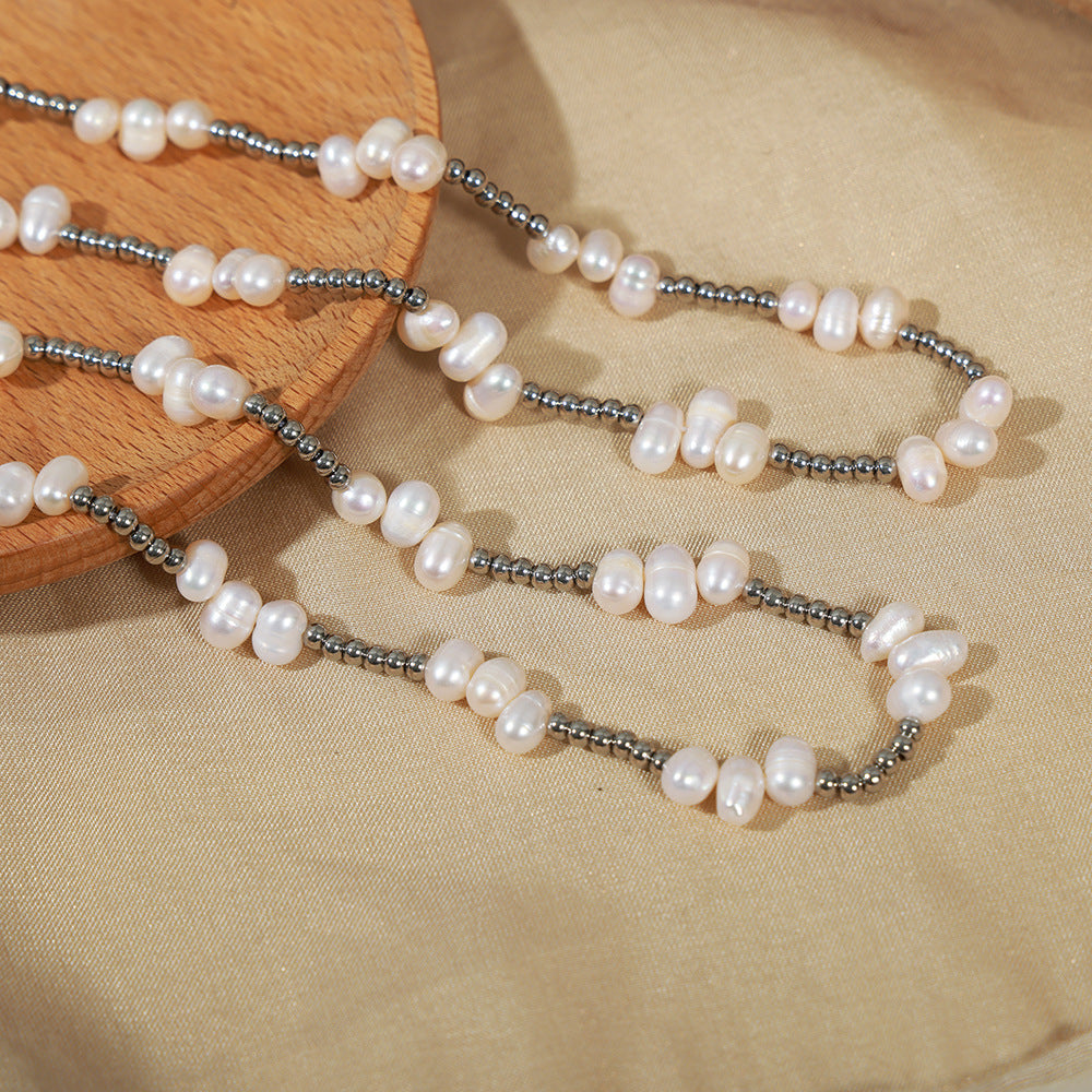 Baroque Freshwater Pearl Silver Beaded Necklace