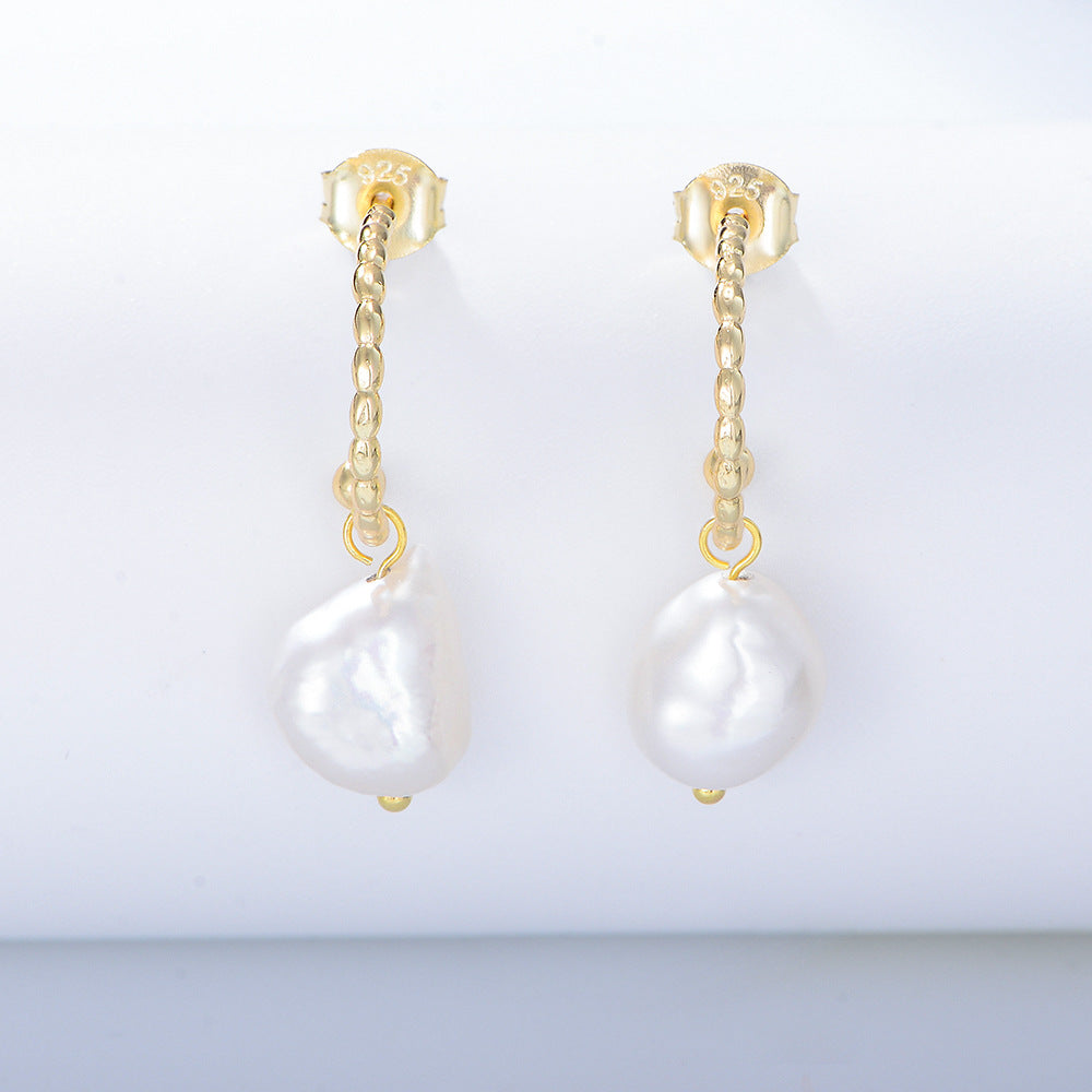 C Shape Irregular Baroque Pearl Earrings