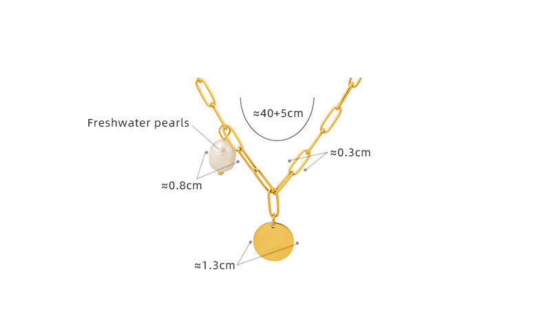 Gold Paperclip Chain Necklace With Coin Pendant Pearl Charm