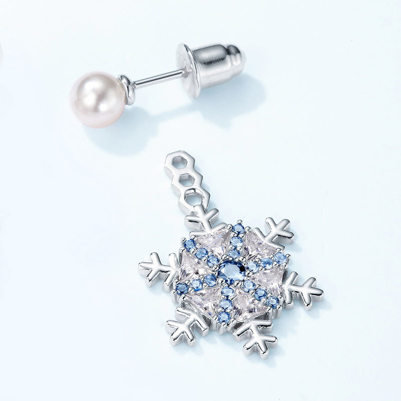 Pearl Studs And Snowflake Earrings