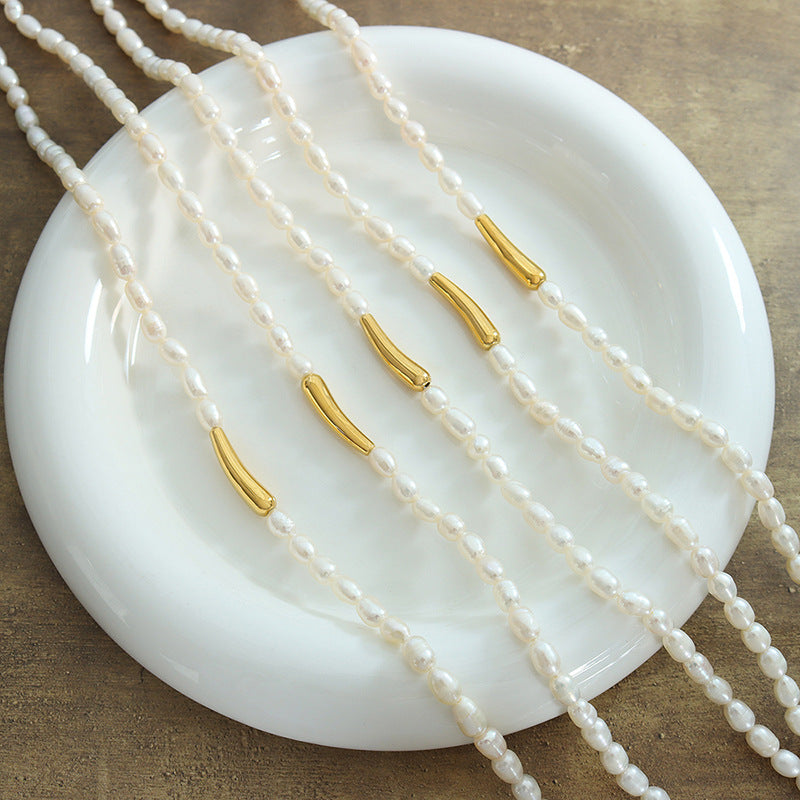 Gold Geometric Pendant Freshwater Pearl Necklace