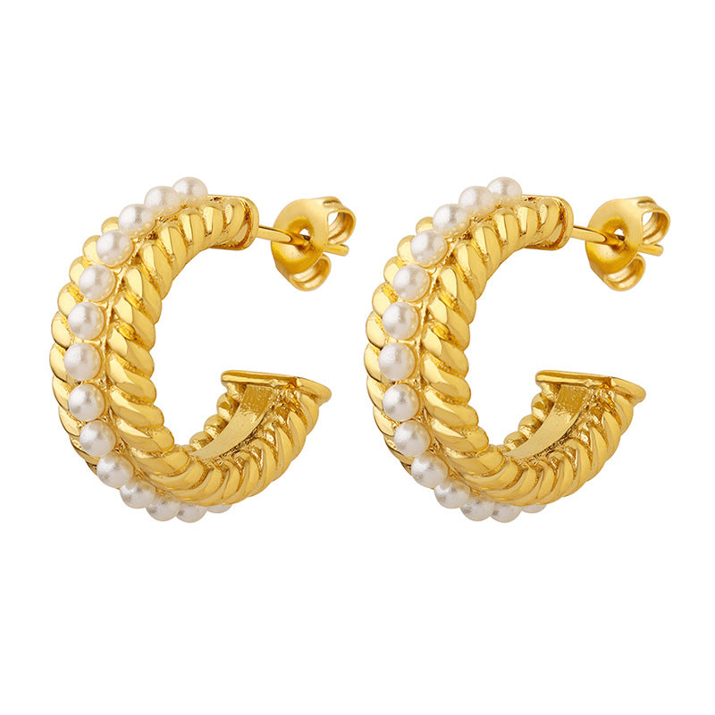 Twist Texture C Shape Pearl Earrings