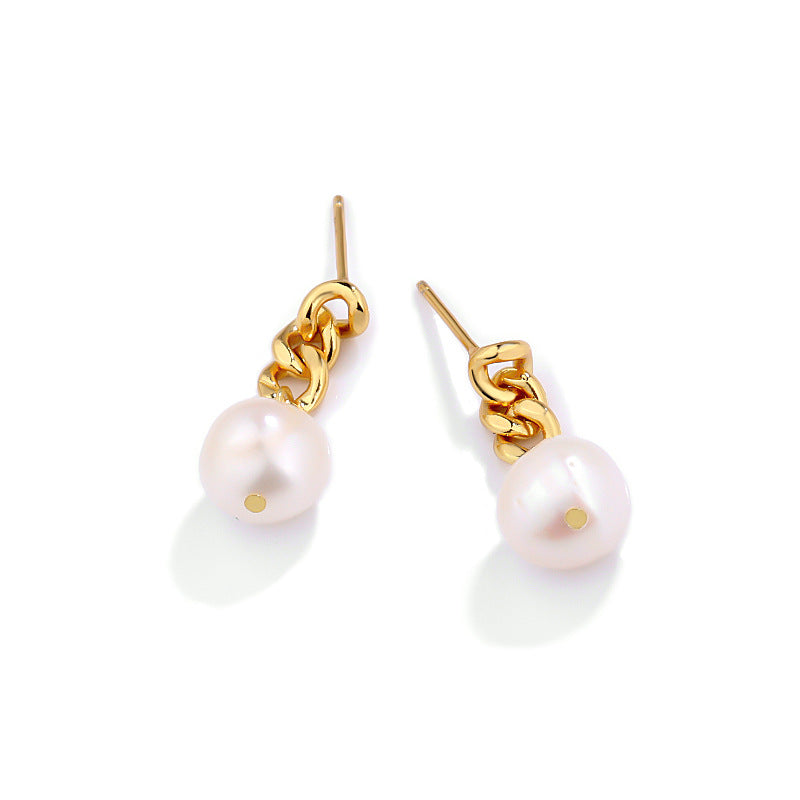 Gold Chain Pearl Earrings