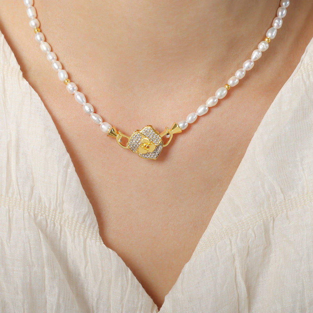 Freshwater Pearl Necklace With Diamond Rose Pendant