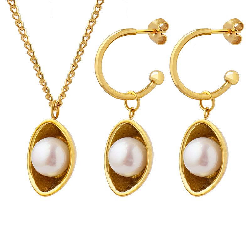 Pearl Pea Pod Pendant Necklace and Earring Set