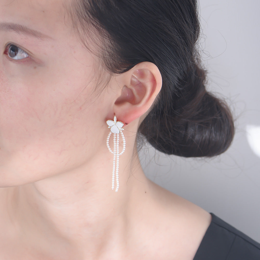 Pearl Earrings Flower Tassel Earrings