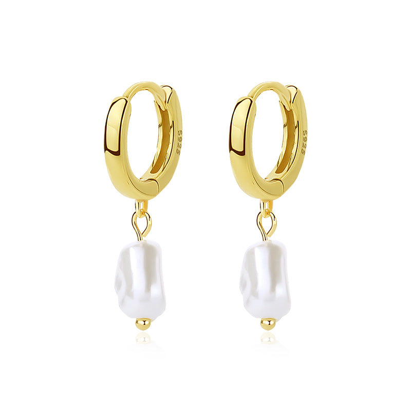 Gold Hoop Earrings With Pearl Drop