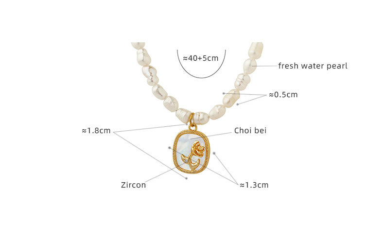 Elegant Rose Tag Pearl Necklace