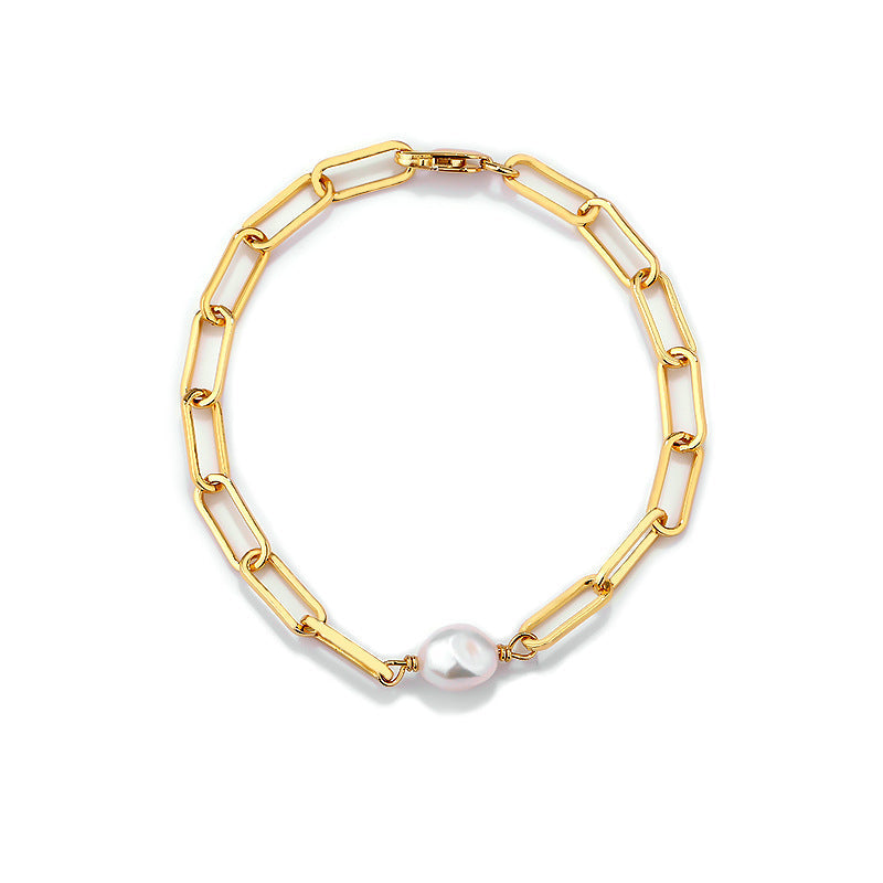 Adjustable Pearl Bracelet Paperclip Chain