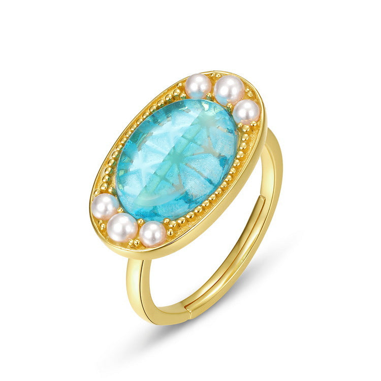 Sky Blue Sapphire And Pearl Ring