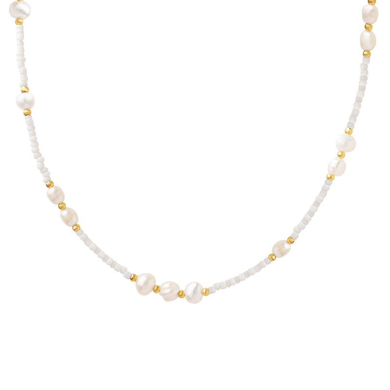 Glass Beads and Freshwater Pearl Necklace