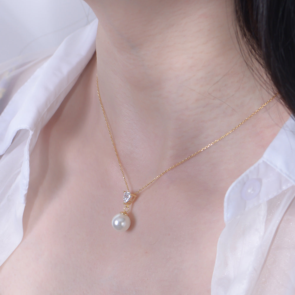 Diamond And Single Pearl Necklace