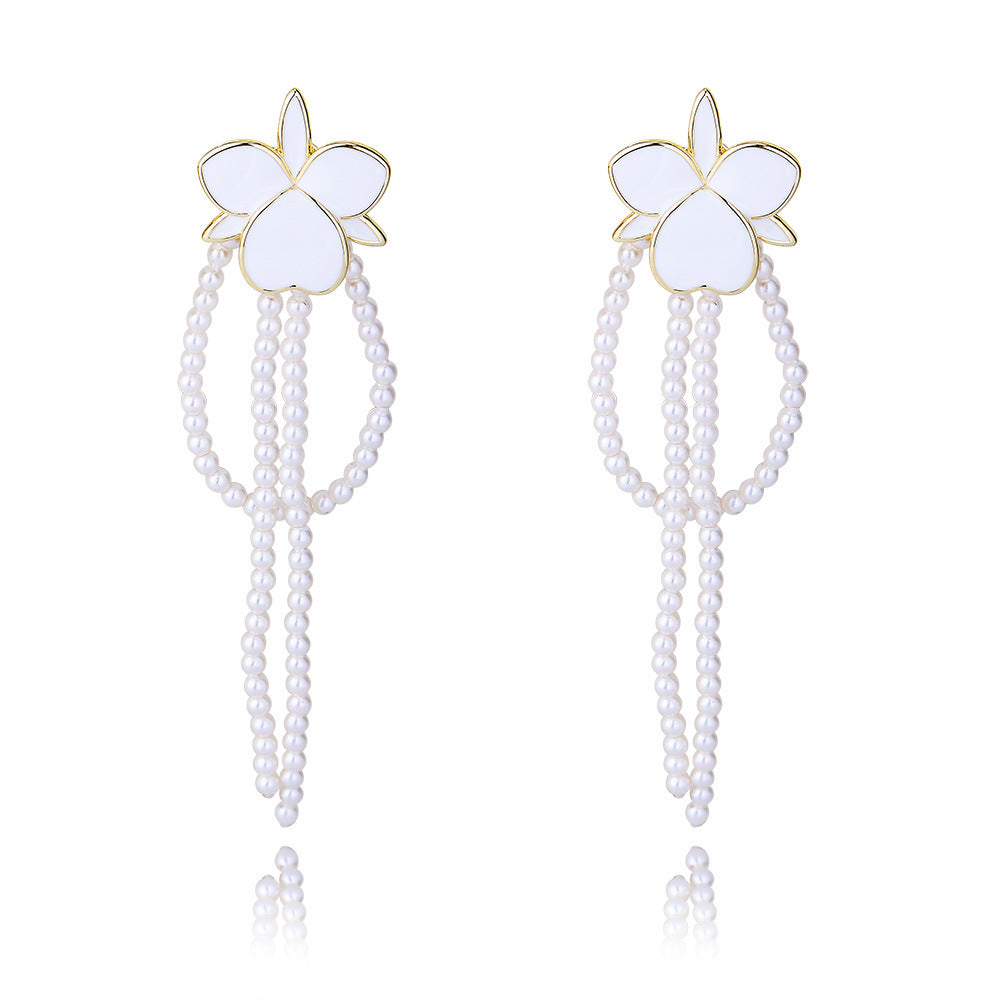 Pearl Earrings Flower Tassel Earrings