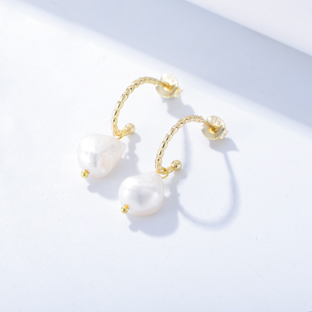 C Shape Irregular Baroque Pearl Earrings