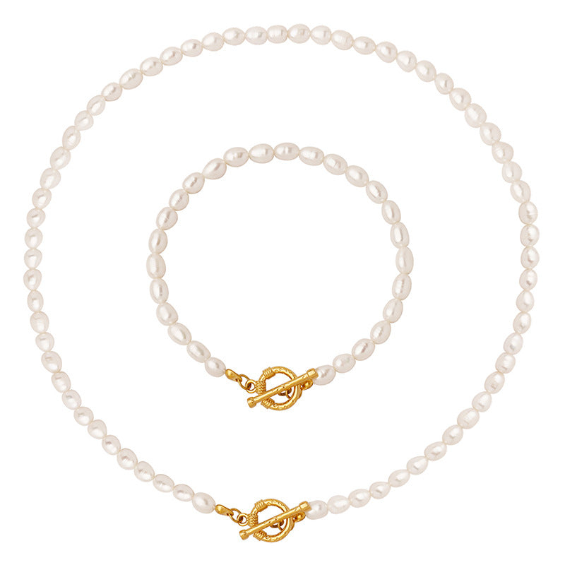 OT Clasp Freshwater Pearl Necklace And Bracelet Set