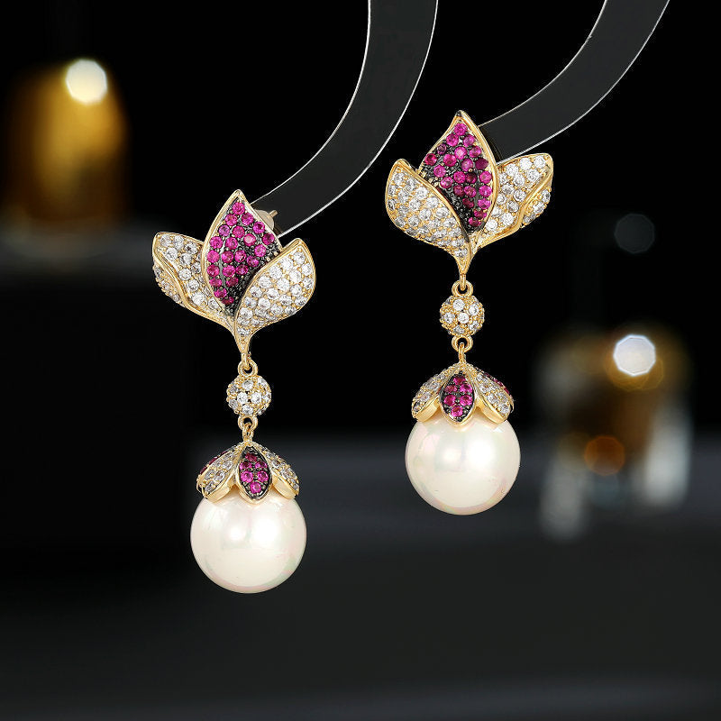 Flower Pearl Drop Earrings