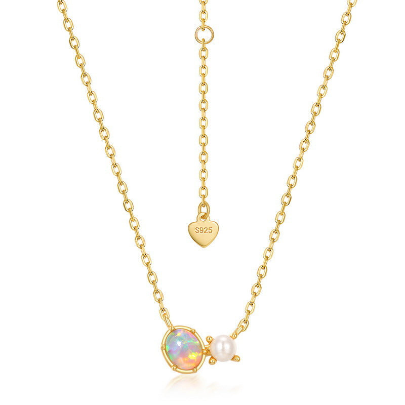 Opal And Pearl Pendant Necklace