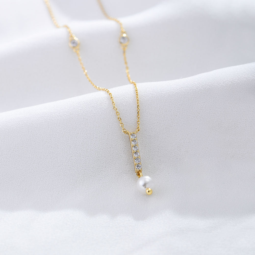 Zirconia Tassel Pearl Pendant Necklace