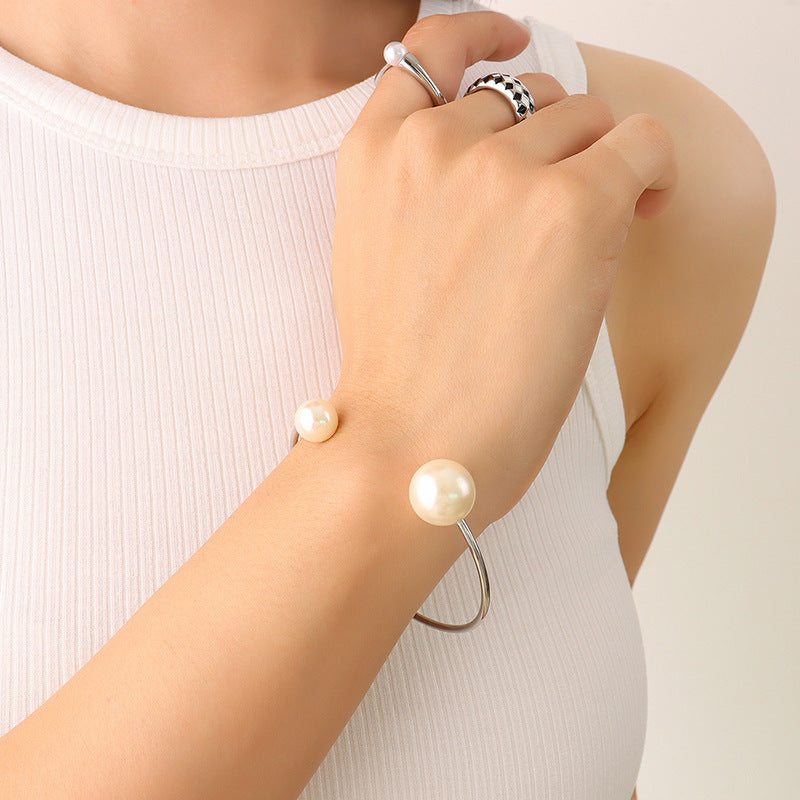 Double Pearls Bangle Bracelet