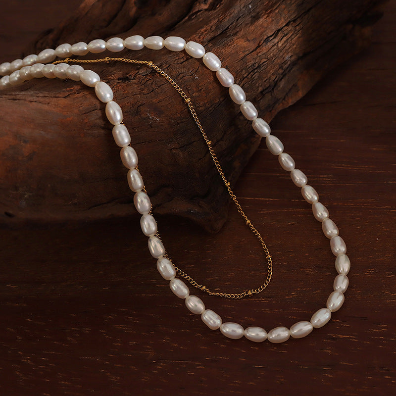 Two Layer Gold Chain Stacked Freshwater Pearl Necklace