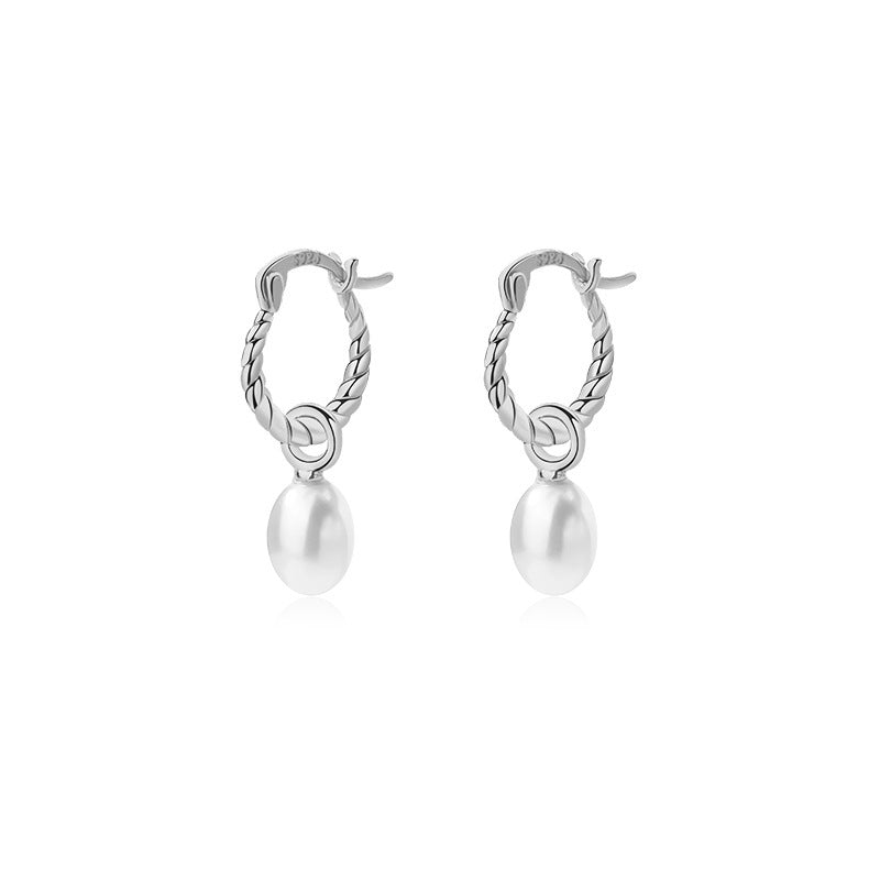 Twisted Hoop Pearl Earrings Drop