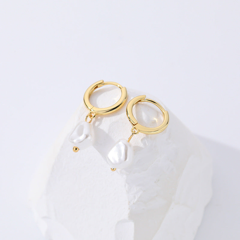 Gold Hoop Earrings With Pearl Drop