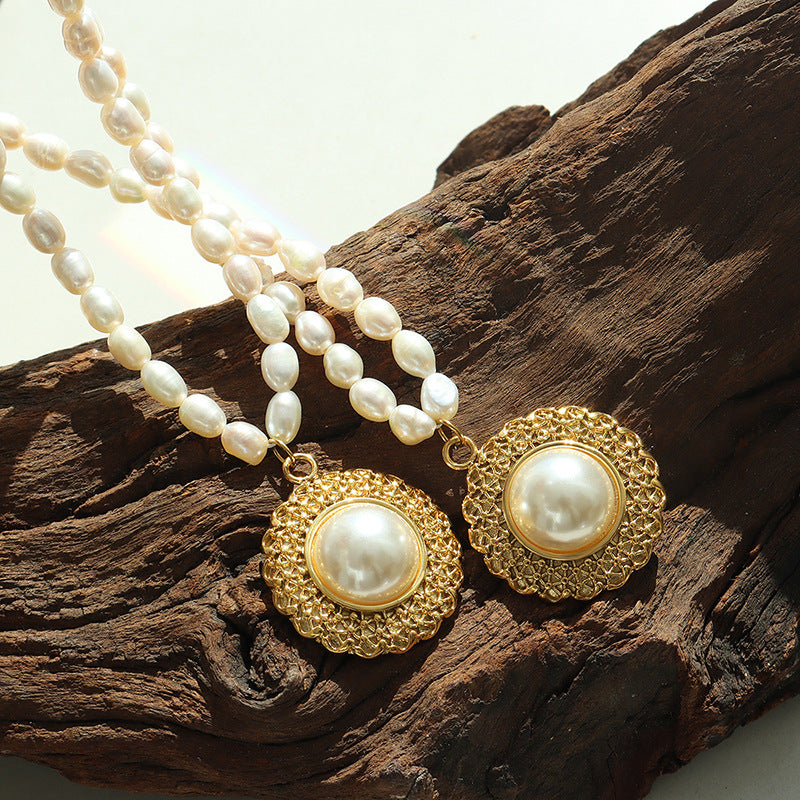 Vintage Bezel Oval Pearl Pendant Necklace