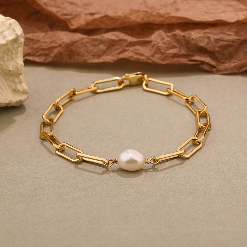 Adjustable Pearl Bracelet Paperclip Chain